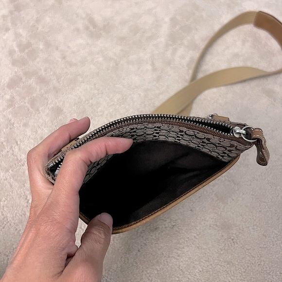 Coach Small Crossbody Bag in Light Brown and Camel | Signature Monogram Canvas - Picture 4 of 5